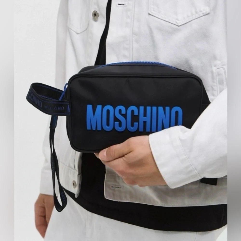 Moschino Logo Messenger Bag with Blue Logo New with Tags